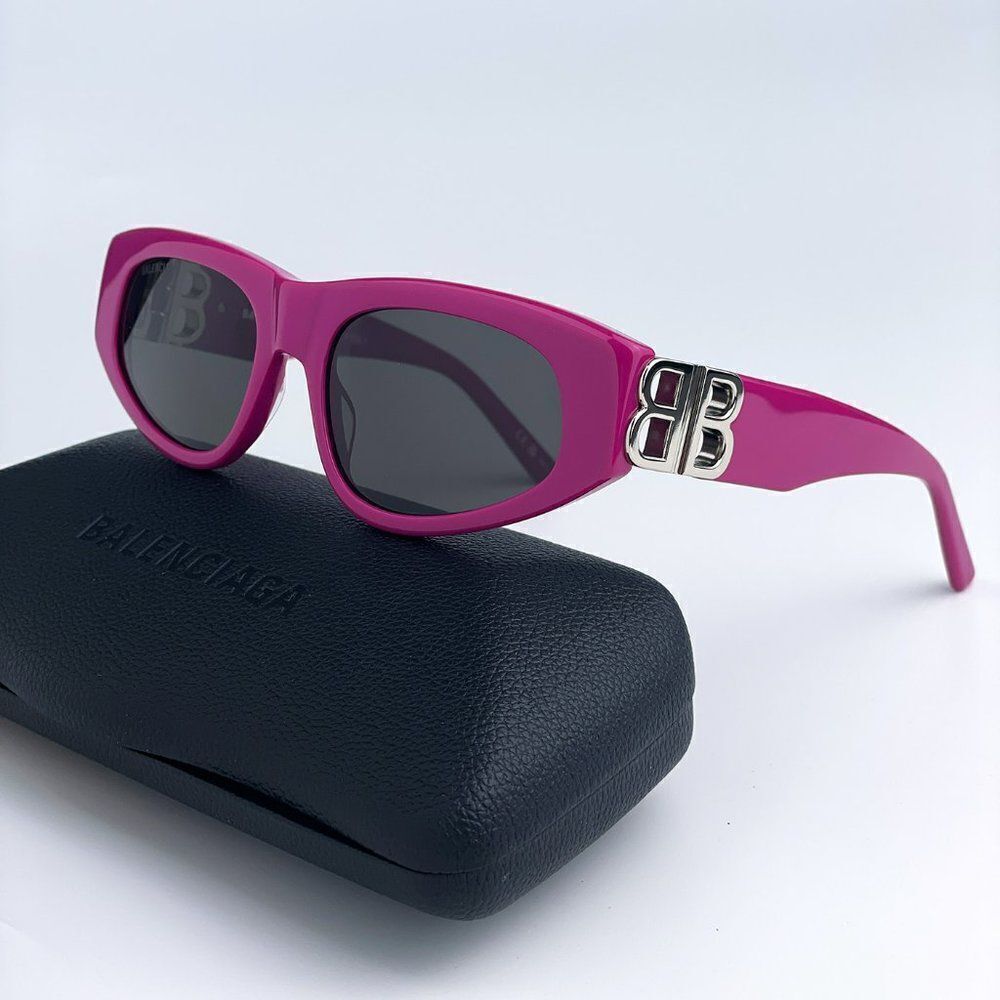 NEW Balenciaga BB0095S 017 Fuchsia Pink Silver Grey Cat Eye Unisex Sunglasses - Picture 3 of 13